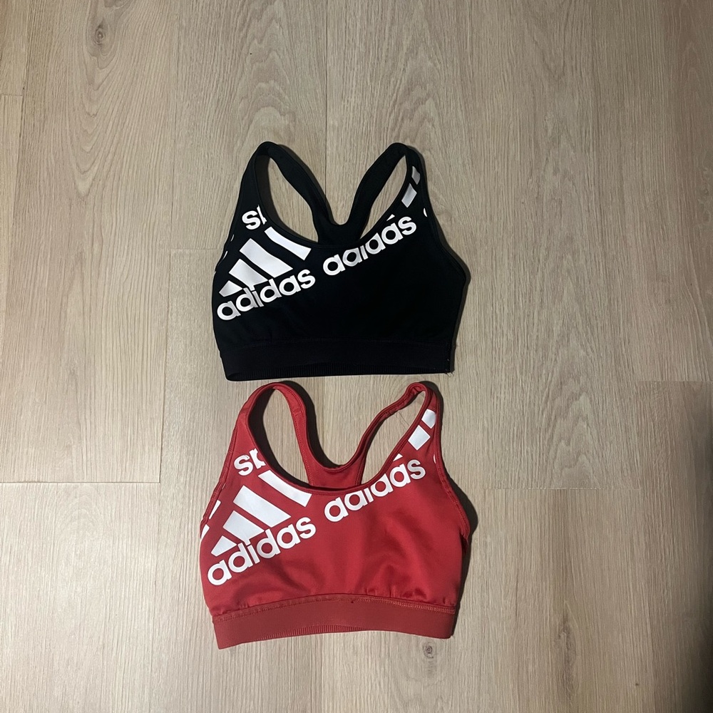 Adidas Black and Red Logo Sports Bras - size small